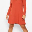 Boohoo Ribbed V Neck Long Sleeve Dress Photo 0