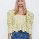 ZARA  Green Eyelet Long Sleeve Puff Top in Size S Photo 0