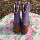 Old West  Purple, Blue and Brown Embroidered Cowboy Boots Size 5D Photo 3