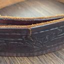 Vintage brown tooled leather western brass clasp belt Photo 4