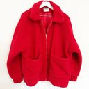 I am gia  Pixie Oversized Teddy Sherpa Full Zip Jacket Fleece Coat Red Medium Photo 2