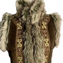 INC Vintage Y2K  Faux Fur Lined Vest M Brown Microfiber Hook Closure Rhinestones Photo 1