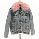 Juicy Couture  Black Label Pink Fur Collar Acid Wash Denim Sherpa Lined Jacket Photo 1