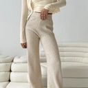 Princess Polly Montana Cream Ribbed Relaxed Fit Wide Leg Knit Pants S/M Photo 0