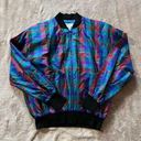 Sunny Leigh  Women's Vintage 90's Plaid Blue Red Gold Silk Bomber Jacket Sz S Photo 0