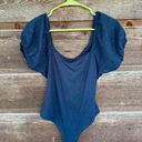 Miami  Navy Blue Puff Sleeved Bodysuit Photo 0