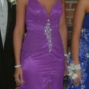 Night Moves  purple jeweled lace up back prom dress Photo 2