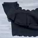 Endless Rose  Black Ruffle Off the Shoulder Eyelet Crop Top with Scalloped Edge S Photo 3