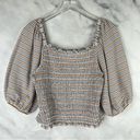 Loft Ann Taylor Puff Sleeve Square Neck Smocked Stretchy Knit Crop Top Boho L Photo 4