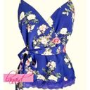 Lovers + Friends Joyce Top Feeling Blue Floral Wrap Lace Belted V-Neck Cami Tank Photo 3