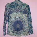 Coldwater Creek  100% Silk Blouse Blue Mixed Boho Prints Button Collar PS Photo 6