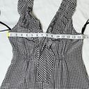 BCBGMAXAZRIA BCBG Sleeveless Halter V-Neck Ruffle Gingham Checkered Silk Top Black & White XS Photo 9