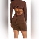 Naked Wardrobe  RUCHED LONG SLEEVE CUTOUT MINIDRESS IN CHOCOLATE Size Large Photo 1