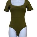 n:philanthropy  Womens Size Small Ribbed Bodysuit Olive Green Square Neck NWT Photo 0