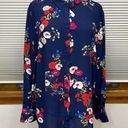 Popsugar  Blue Floral Print Long Sleeve Button Down Blouse Size 1X Photo 0