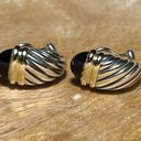 David Yurman  Black Onyx Sterling Silver & 14K Gold Cable Shrimp Post Earrings Photo 0