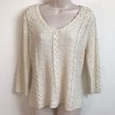 August Silk  off white & gold 3/4 sleeve v neck sweater knit pullover large Photo 0