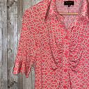 Laundry by Shelli Segal  Pink Coral White Front Button Geometric Dress Size 10 Photo 4