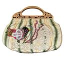 Banana Republic Vintage  Linen Hand Bag Clutch Purse with Carved Wooden Handles Photo 0