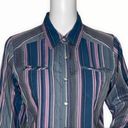 The North Face  Shirt Women Medium Purple Blue Striped Snap Button Organic Cotton Photo 3