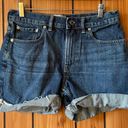 Everlane Classic Vintage Dark Blue Wash Raw Hem Mid-Rise Relaxed Denim Shorts Photo 4