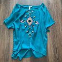 Alya Blue flowy top with beaded design by  size small Photo 3