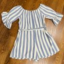 Billabong Fun For Now Blue & White Striped Off-the-Shoulder Romper L Photo 7