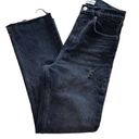 ZARA  Womens Distressed Cutoff Jeans Stretch Whiskering Straight Leg Black 2 Photo 0