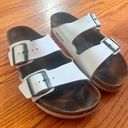 Birkenstock  Arizona White Slip on Leather Sandals Narrow Photo 0