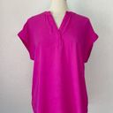 Cynthia Steffe Solid Fuchsia Short SleeveV-Neck Chiffon Blouse Photo 0