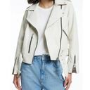 All Saints Leather Biker Balfern Belted Hem Zip Up Long Sleeve Jacket Ivory 10 Photo 0