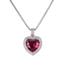 18K White Gold Plated Diamond Red Gemstone Ruby Love Heart Pendant Necklace for Women Photo 0