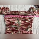 Free People NWT  Pink Floral Velvet Off The Shoulder Rouched Long Sleeve Top - XS Photo 5