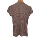 Mango  Womens Top Brown Striped Button Front Band Collar Puff Sleeve Shirt Photo 9