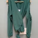 Majorelle  Katya Wrap Blouse in Jade Green Long Sleeve Peekaboo Arms Small Photo 4