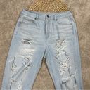 American Eagle  Heavily Distressed Mom Jeans High-Rise Light Wash Blue Size 8 Photo 2