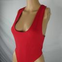 Missguided  Scoop Plunge Neck High Leg Red Bodysuit Snap Bottom Sexy Racy NWT 6 Photo 2