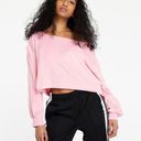 Adidas off shoulder triple stripe logo crop sweatshirt Pink Size M Photo 0