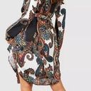 Boohoo  Women Old Money Paisley Artsy Button Up Long Sleeve Shirt Dress Size 6 Photo 1