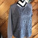 Adrianna Papell  Grey Crew Neck Floral Lace Overlay Sweatshirt Medium Photo 2