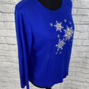 Karen Scott petites snowflake top w/rhinestones longsleeve blue PXL Photo 3