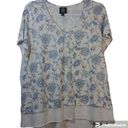 Bobeau  Cream Blue Floral Short Sleeve Top Fly Away Back Size XL Photo 0