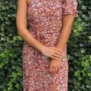 American Eagle  size medium one shoulder floral red brown midi dress Photo 0