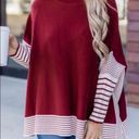 Pink Lily Womens Sweater Size Small burgundy Striped Mock Neck Poncho Pullover Photo 1