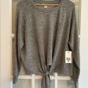 Billabong NWT  Women’s Cropped Gray Crew Neck Sweatshirt Tie Front Soft Size S Photo 0