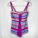 Tropical Escape  Striped Tankini Swim Tie Tank Top Neon Purple Blue Tan Size 8 Photo 1