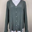 AG Adriano Goldschmied Adriano Goldschmeid 100% Silk Long Sleeve Button Down Tunic in Sage Photo 0