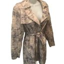 Solitaire  Spring Soft Suede Feel Belted Trench Coat Retro Print Sz. S Tan Navy Photo 0