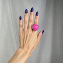 Bubblegum 💕 VTG Y2K  Pink Heart Ring Silver Tone Band 3D Puffy Heart Size 6 Photo 7