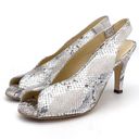 Paul Green  Avanti Peep Toe Slingback Heel Silver Snake Print Leather US Size 6.5 Photo 5